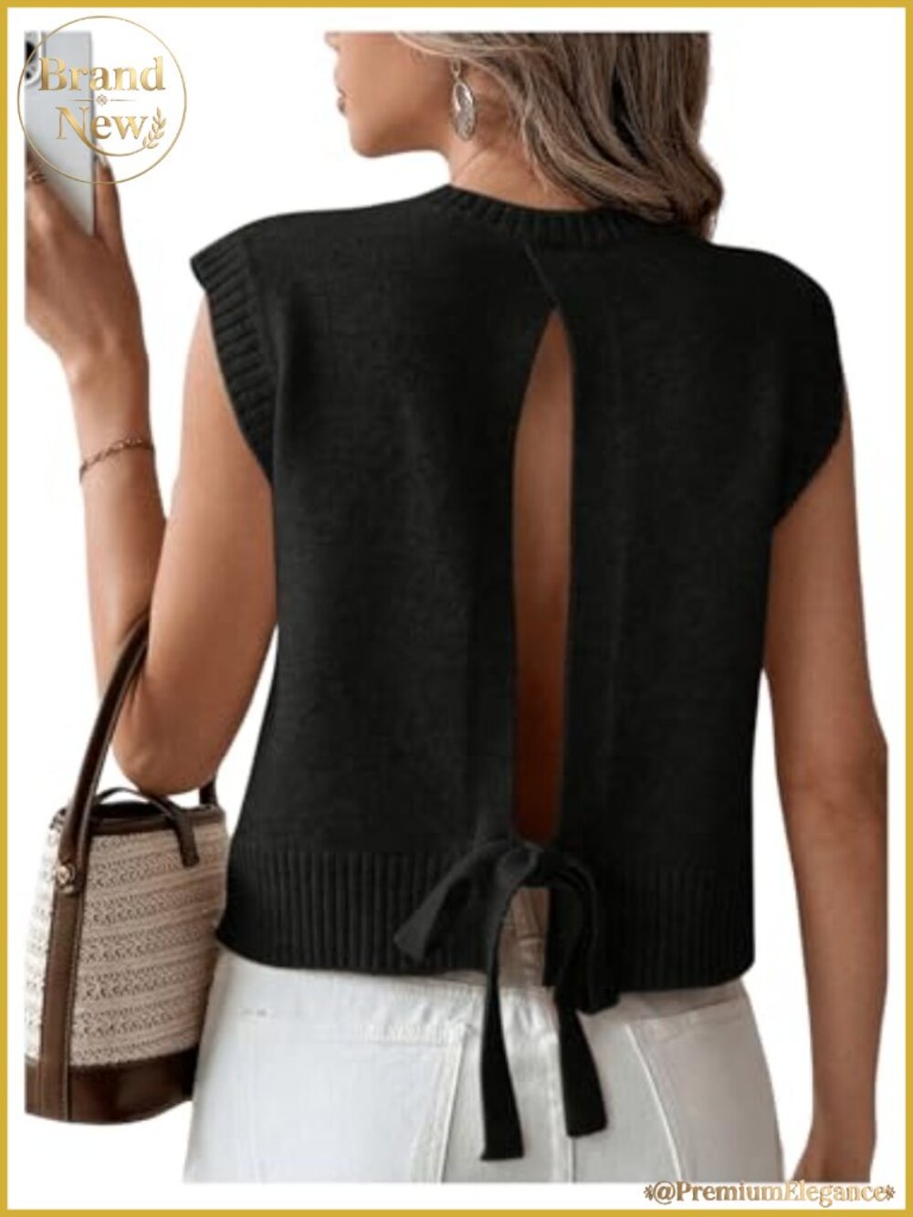 Backless Tie Knit Sleeveless Sweater Vest